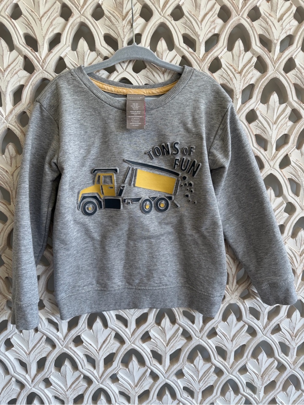 Tahari Boys Dump Truck Sweatshirt 4T Gray Yellow Tons of Fun